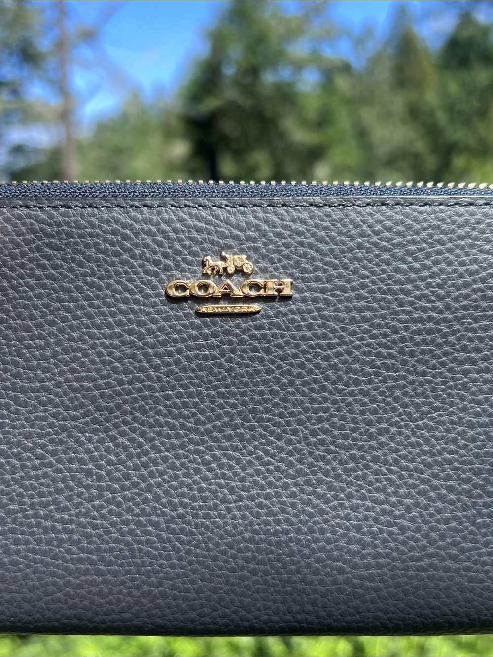 COACH Long Zip-Around Navy Pebble Leather Wallet with Gold Hardware AUTHENTIC - Picture 9 of 10